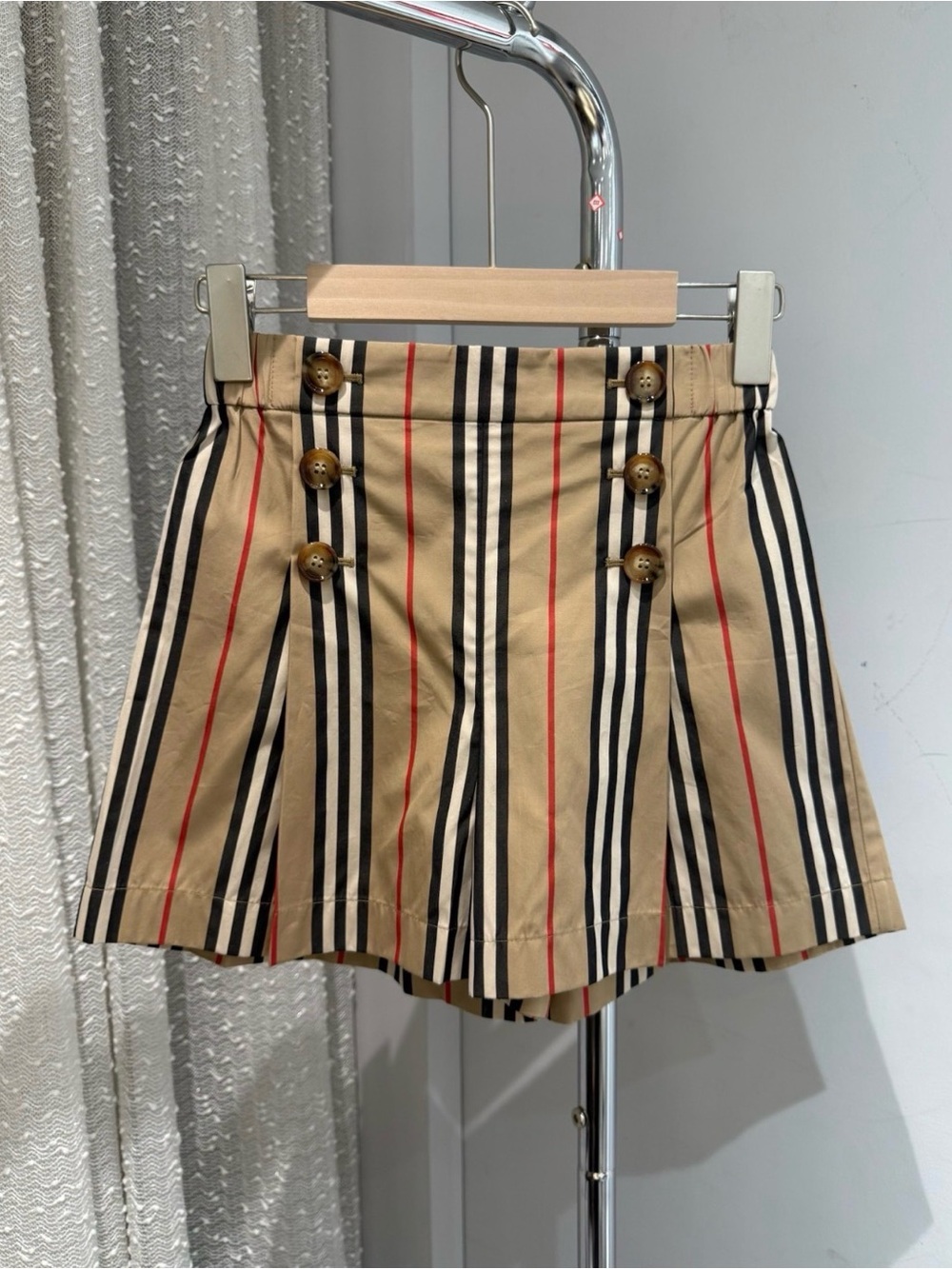 Burberry Beige, Black & Red Striped Elastic-Waist Shorts